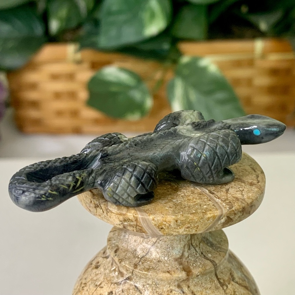 Authentic Zuni Picasso Marble Lizard Fetish Carving Nelson Yatsattie 2.5" Signed - Picture 12 of 16